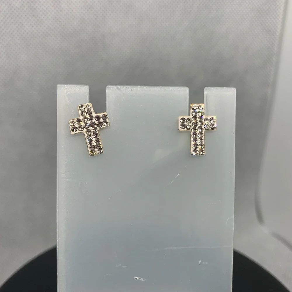 MACY'S 14k Gold Plated Sterling Silver
Crystal CROSS STUD Earrings Dainty - Picture 5 of 13